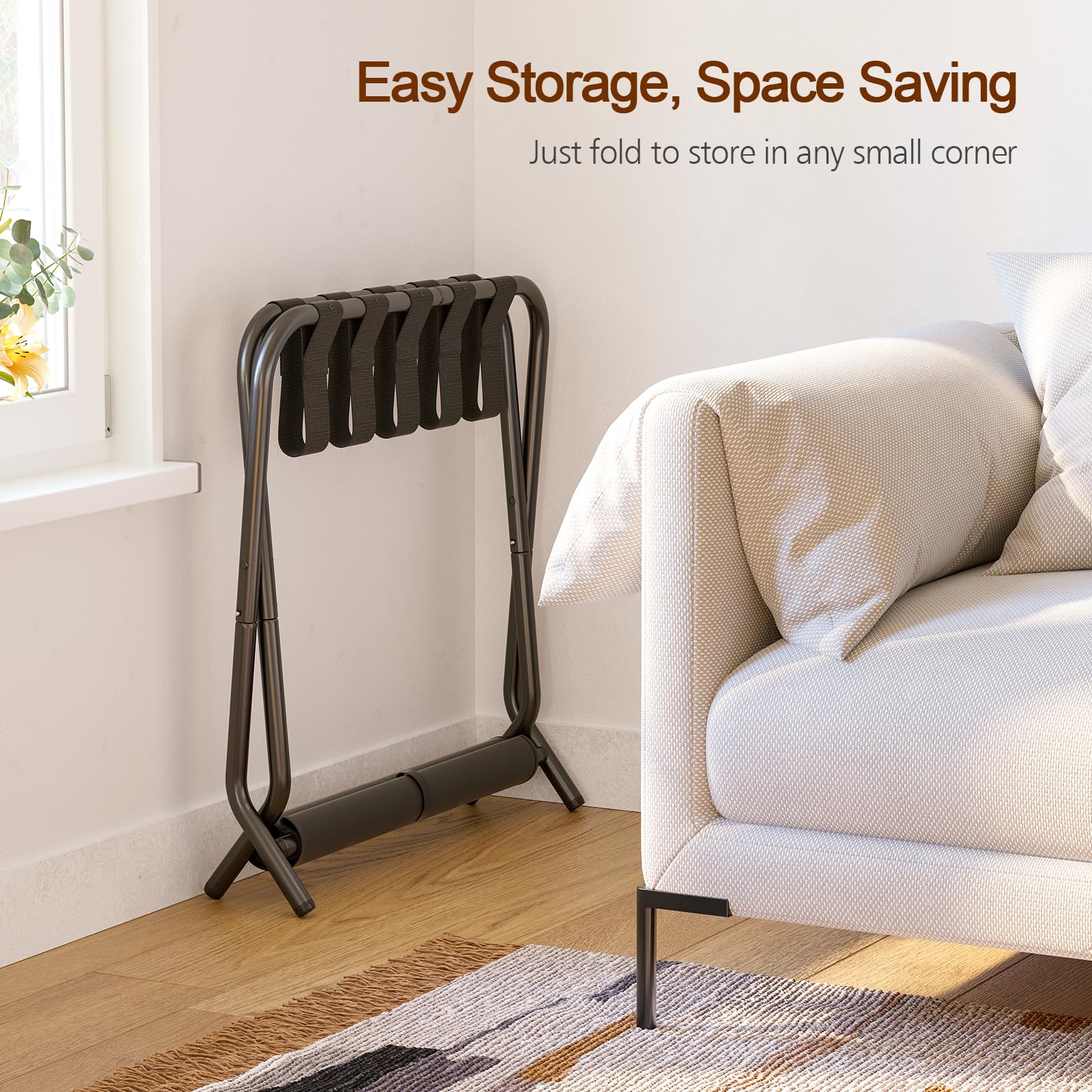 AMHANCIBLE luggage rack folded flat for compact storage under bed or closet