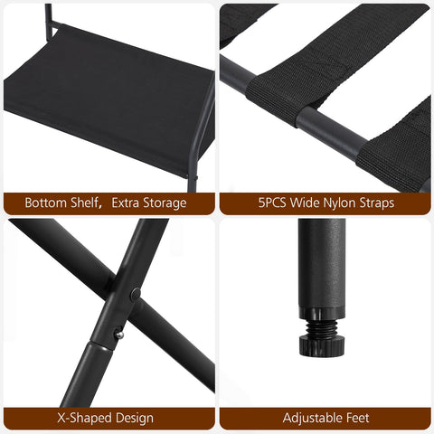 AMHANCIBLE luggage rack nylon straps and steel frame ensure stability during use