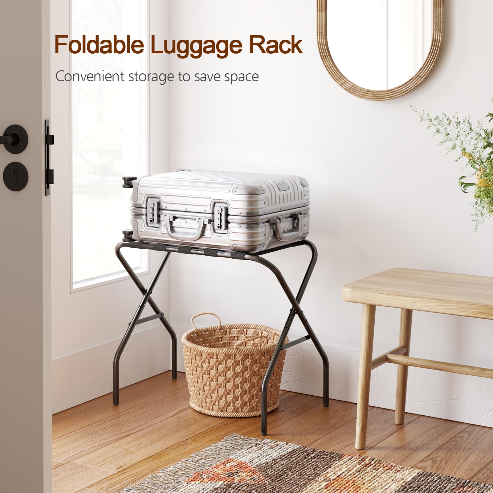 AMHANCIBLE luggage rack steel frame and nylon straps provide stability