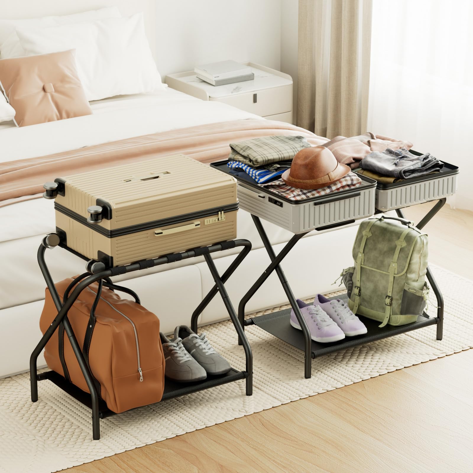 AMHANCIBLE luggage rack top shelf holds up to 110 pounds for sturdy use