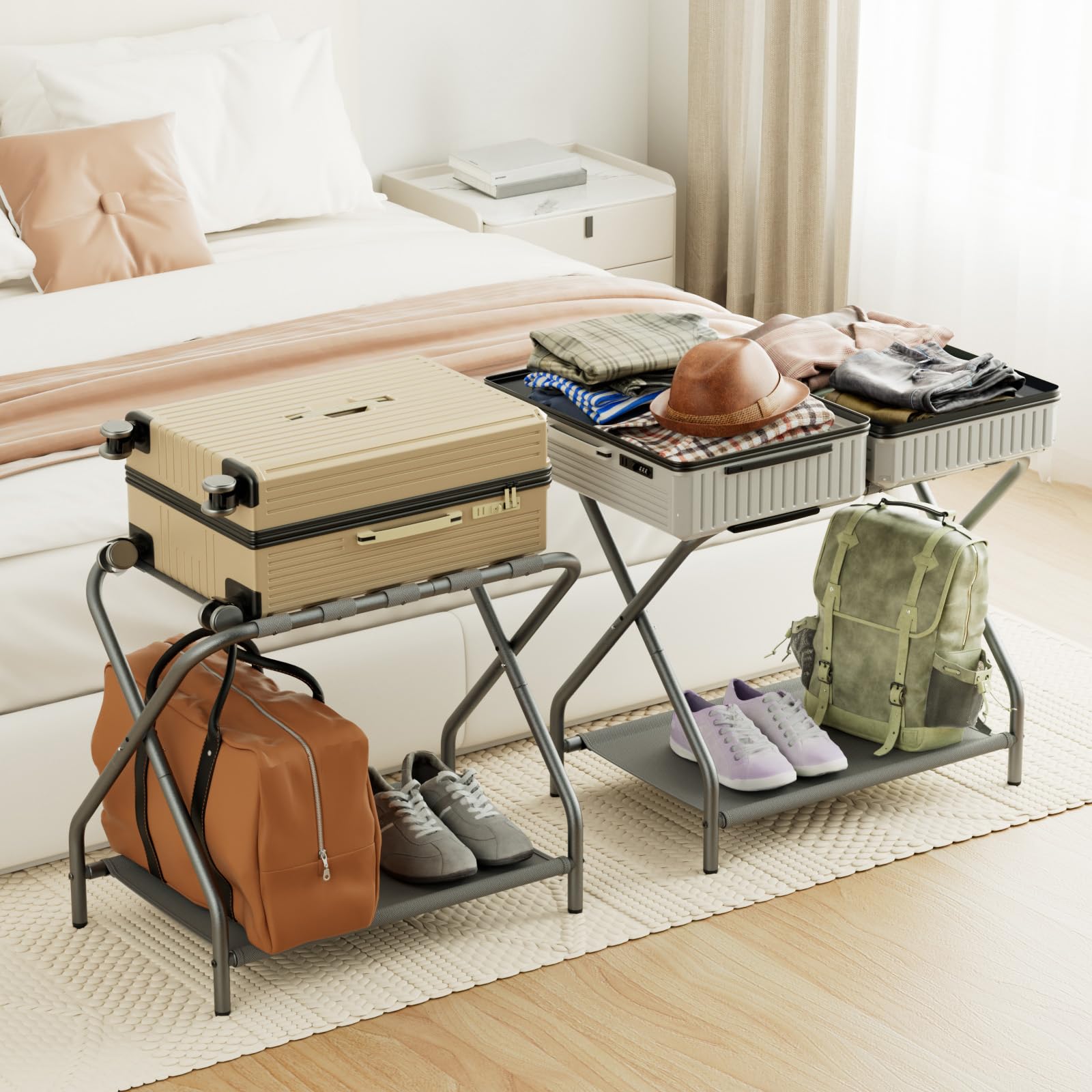 AMHANCIBLE luggage rack top shelf supporting a suitcase for easy packing