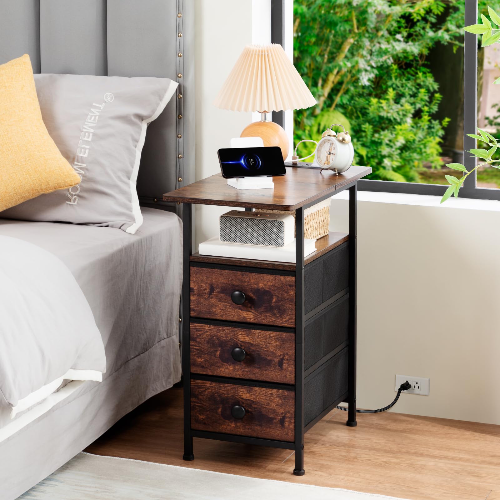 AMHANCIBLE narrow side table with fabric drawers reduces clutter in small spaces