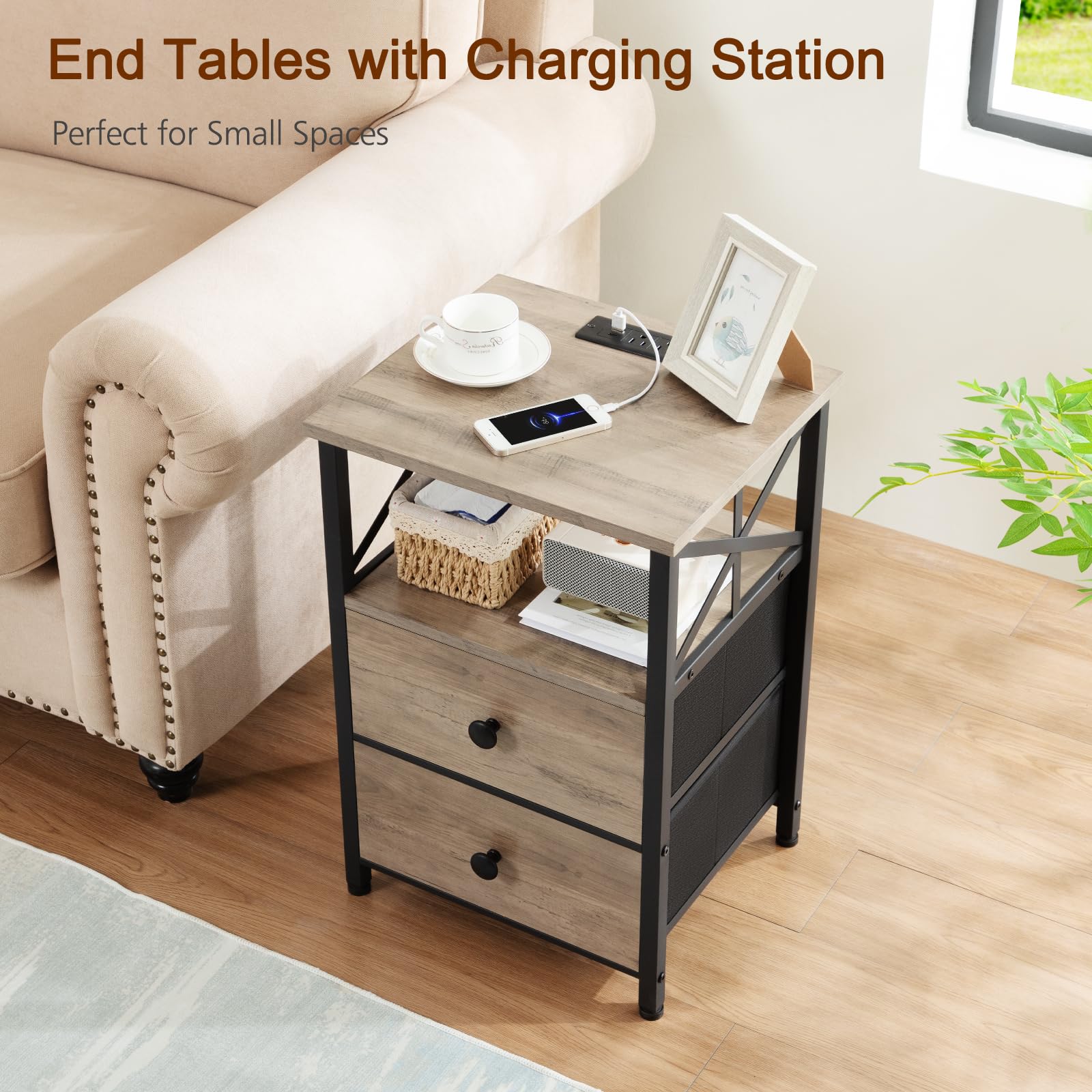 AMHANCIBLE night stand 2 adjustable feet protect floors on uneven surfaces