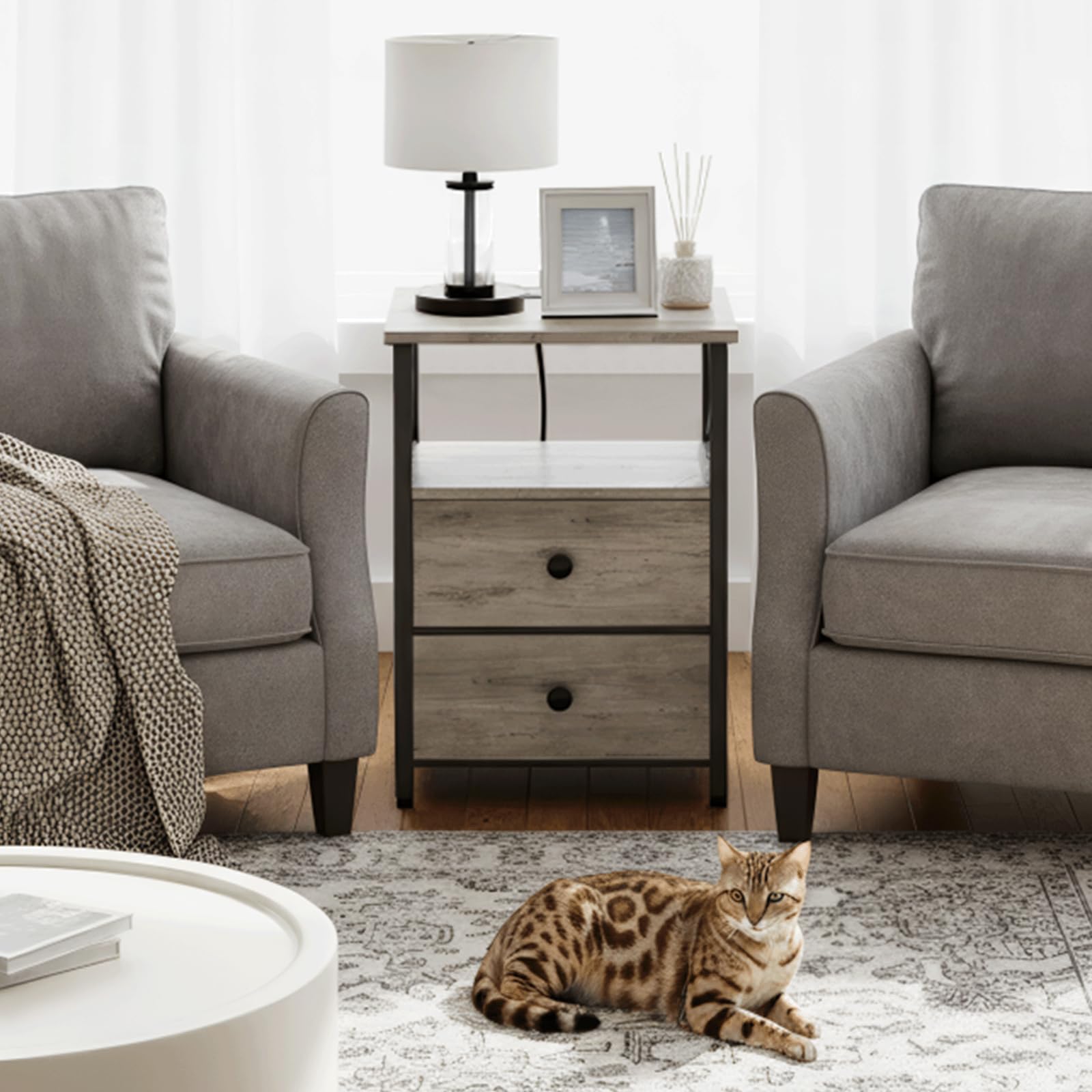 AMHANCIBLE night stand 2 open compartment for decor and books