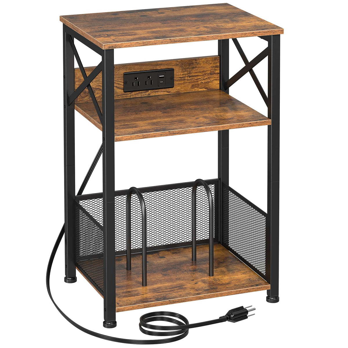 AMHANCIBLE record player stand with charging station on top for organized setup