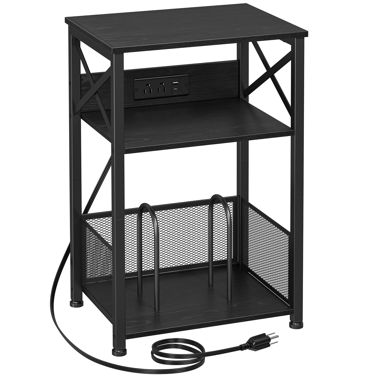 AMHANCIBLE record player stand with charging station keeps devices powered and organized.