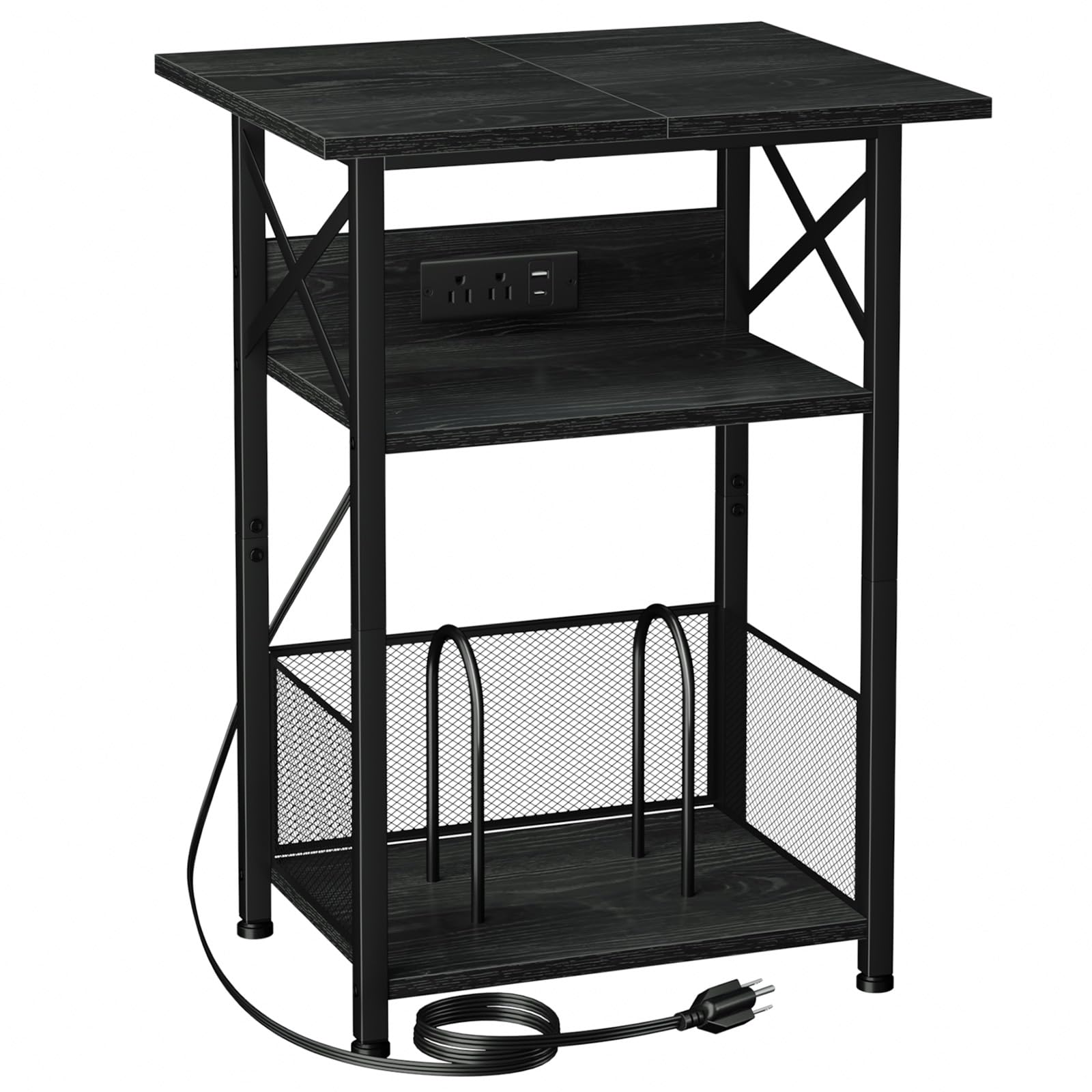 AMHANCIBLE record player stand front view with charging station for easy power access