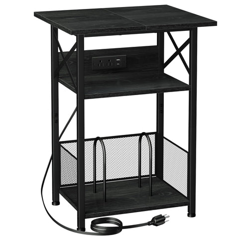 AMHANCIBLE record player stand front view with charging station for easy power access