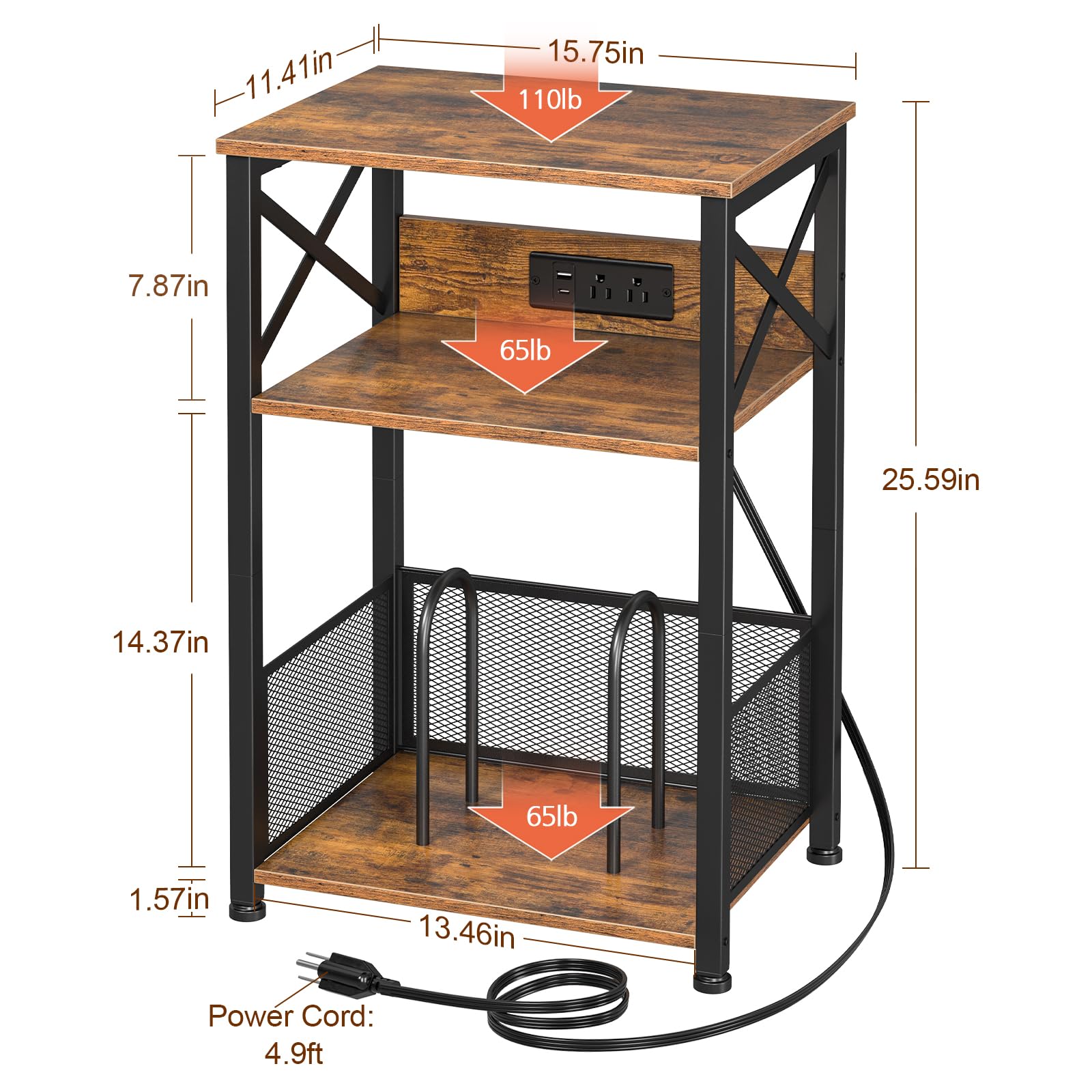AMHANCIBLE rustic brown end table with shelves in view