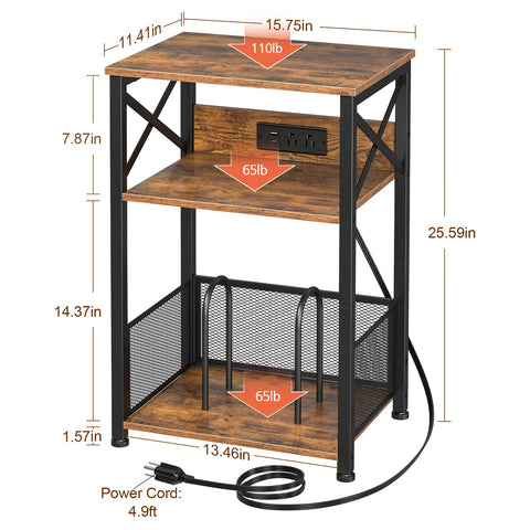 AMHANCIBLE rustic brown end table with shelves in view