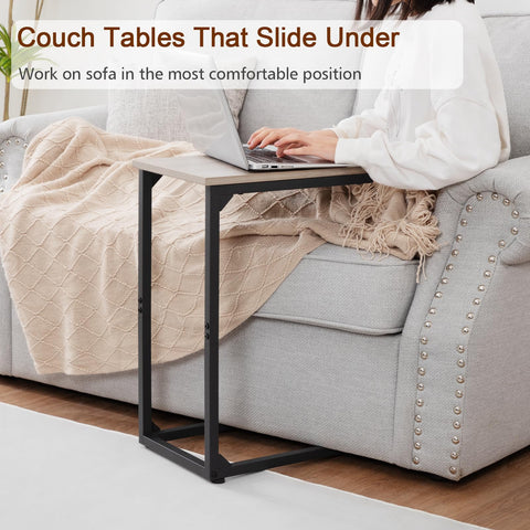 AMHANCIBLE two-piece end table set with wood top and black metal frame