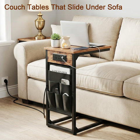 AMHANCIBLE set of two sofa side tables sliding under a couch for clutter-free living.