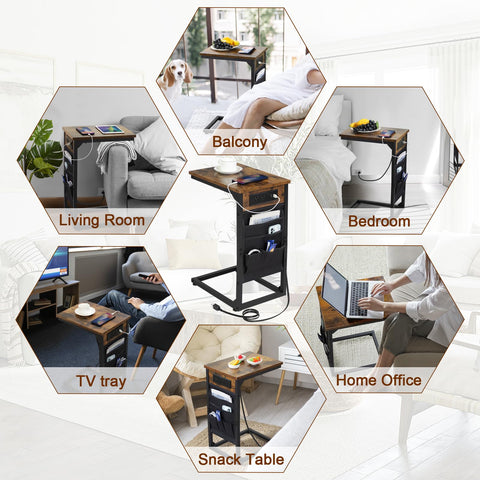 AMHANCIBLE side table with storage pockets keeps remotes and magazines organized.