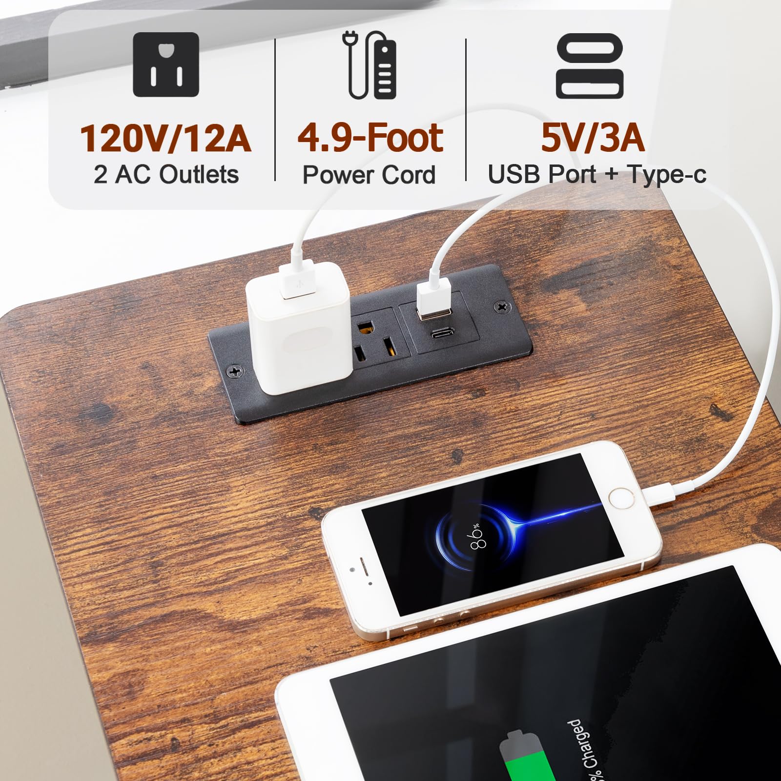 AMHANCIBLE slim nightstand with USB outlets ideal for bedside charging
