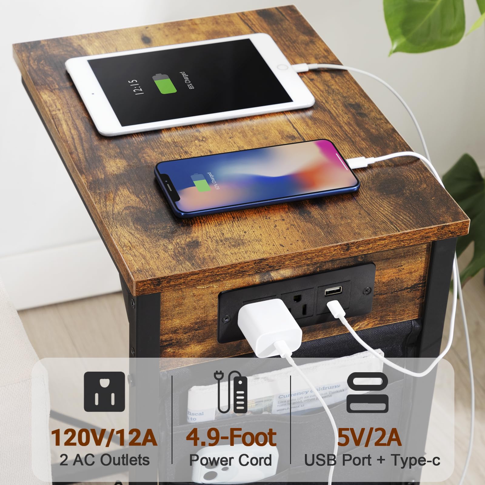 AMHANCIBLE wood-top metal-frame end table combines style with durability.
