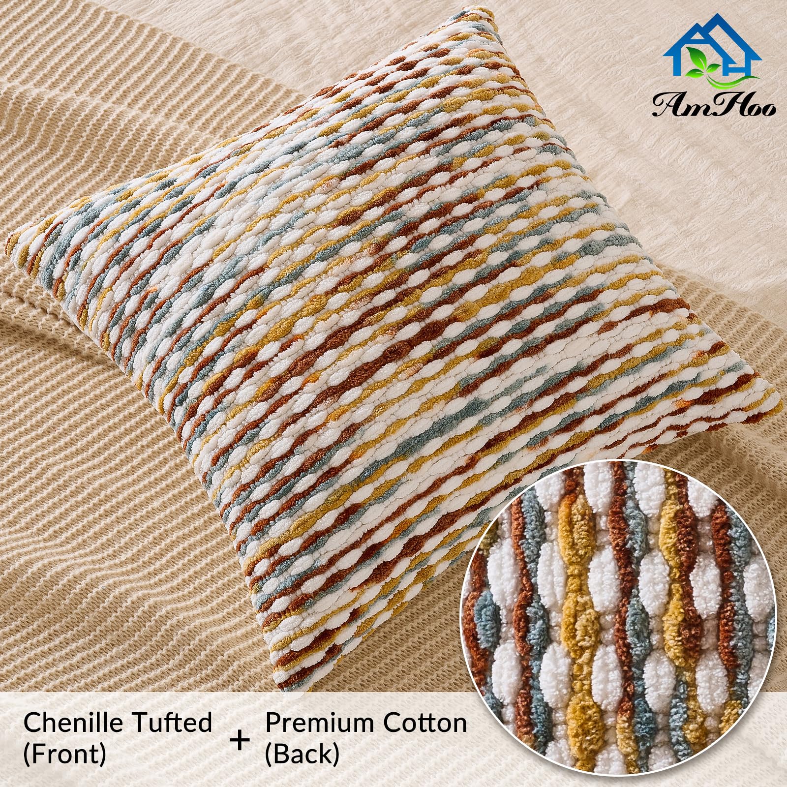 AmHoo pillow cover with invisible zipper for easy on/off