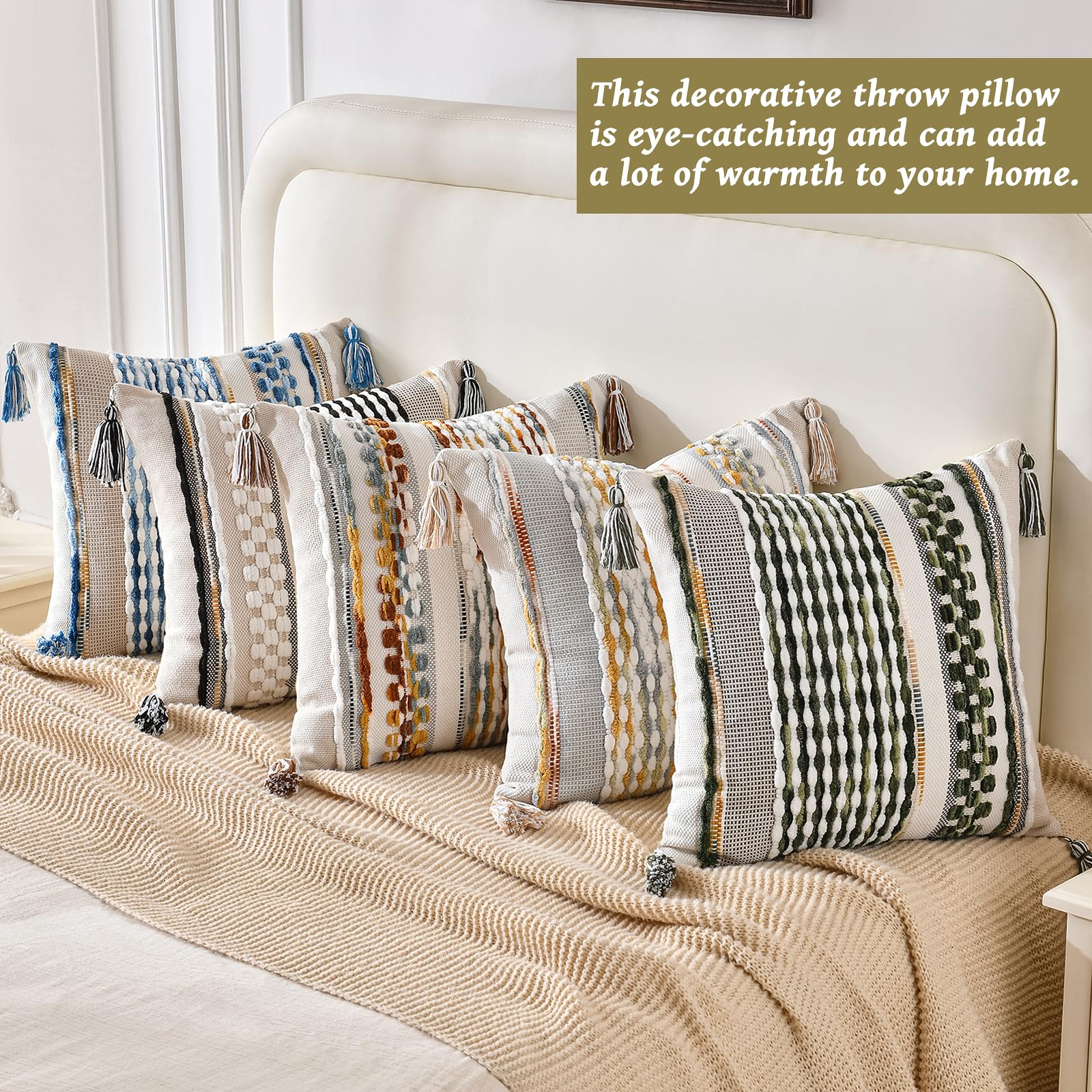 AmHoo back side of the brown chenille striped pillow cover