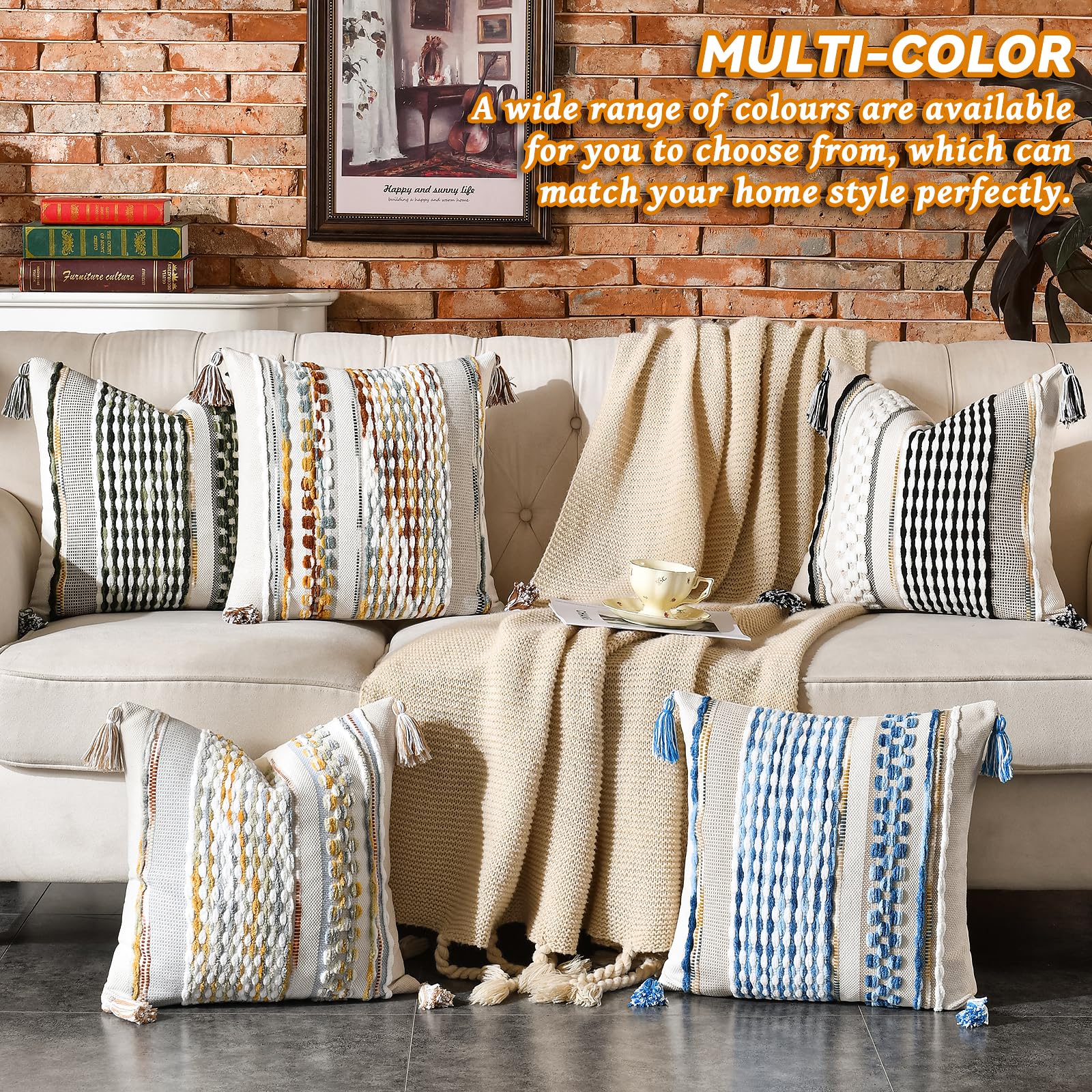 AmHoo pillow cover styled on a sofa for cozy room accents