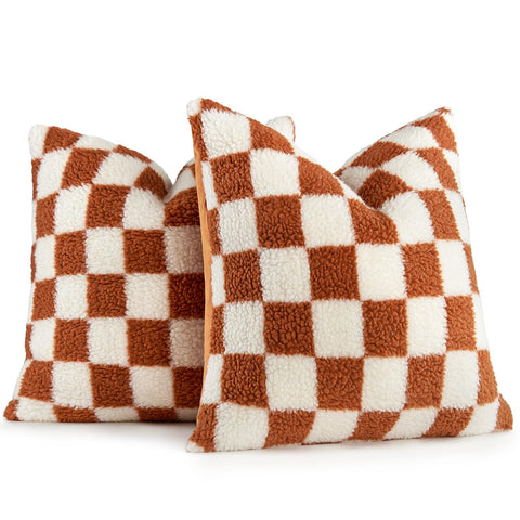 AmHoo checkerboard front cover in burnt orange adds cozy texture.