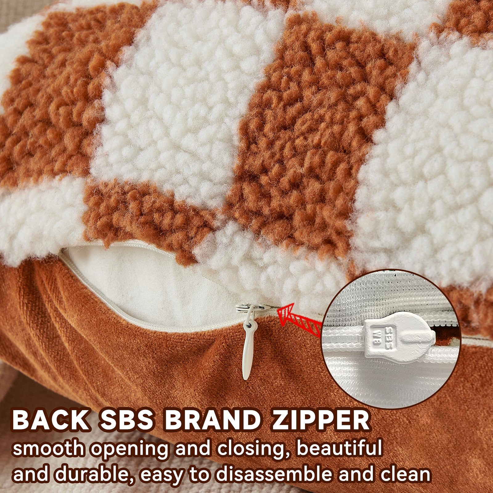 AmHoo SBS invisible zipper close-up for easy washing.