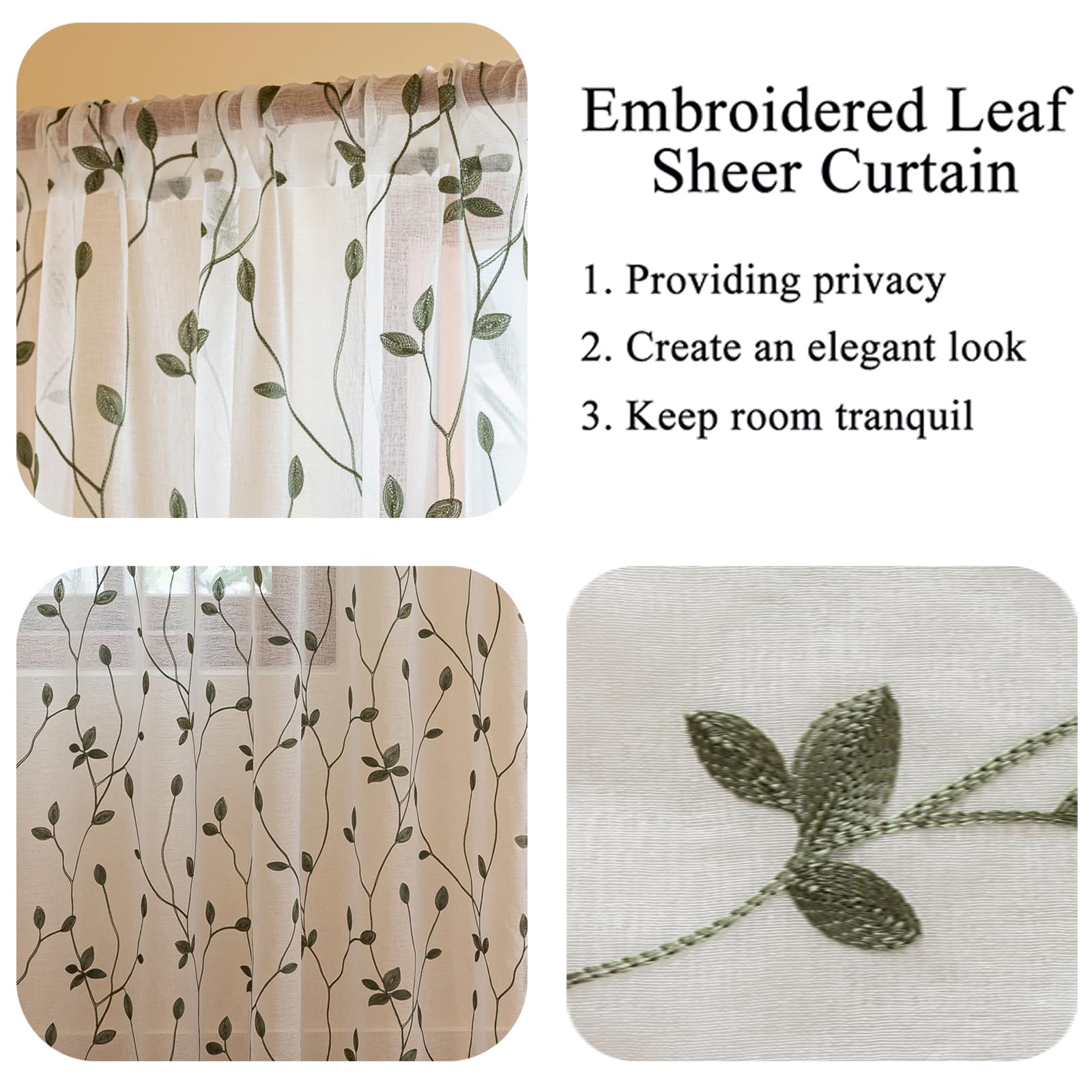 AmHoo white sage green curtains offer balanced light and privacy.