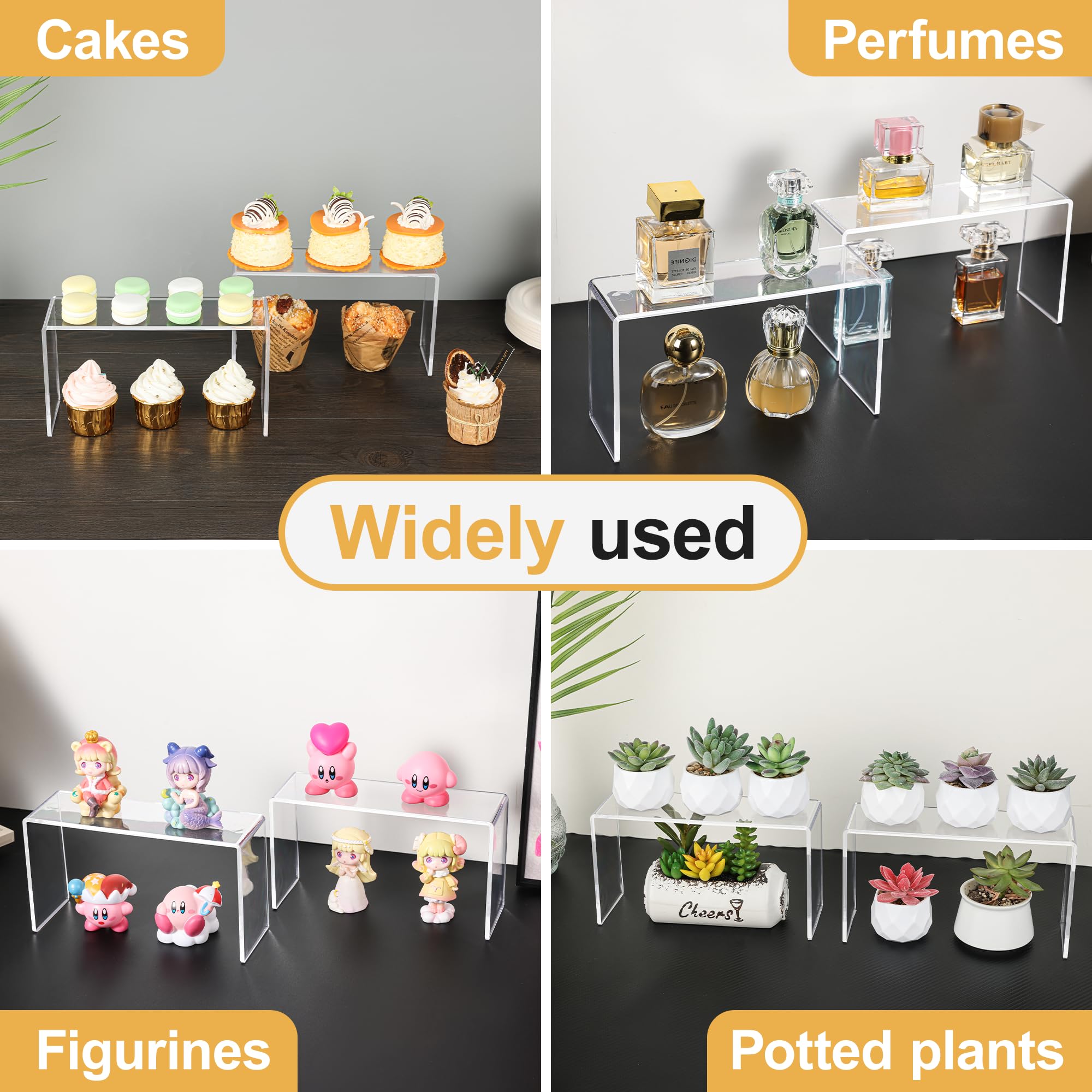 Aminigram 4-pack acrylic risers clear non-slip base for stable presentation