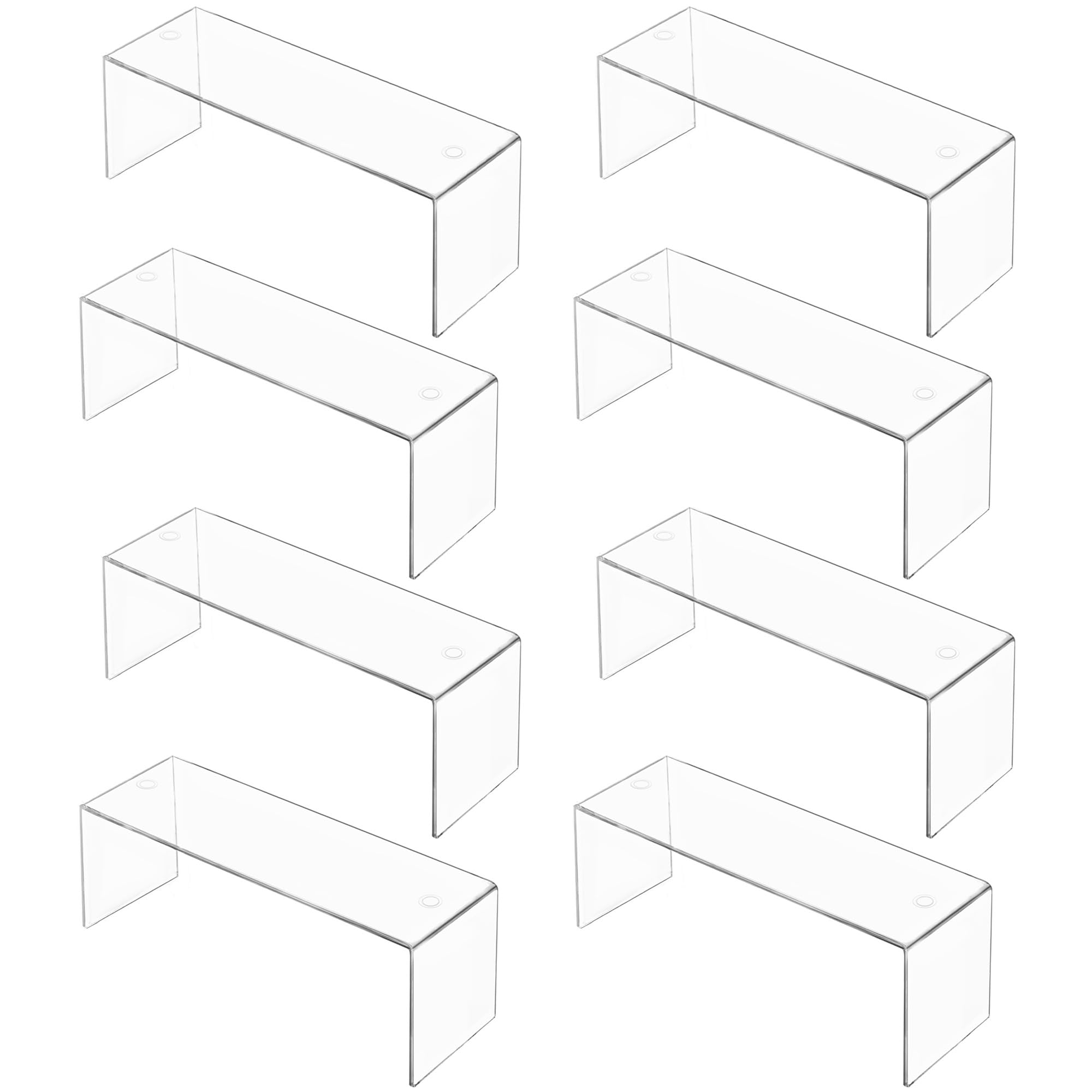 Aminigram 8-pack large acrylic risers for clear cupcake displays and space-saving organization.