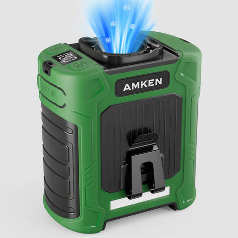 AMKEN waist fan bottom air intake for upward cooling on hot days.