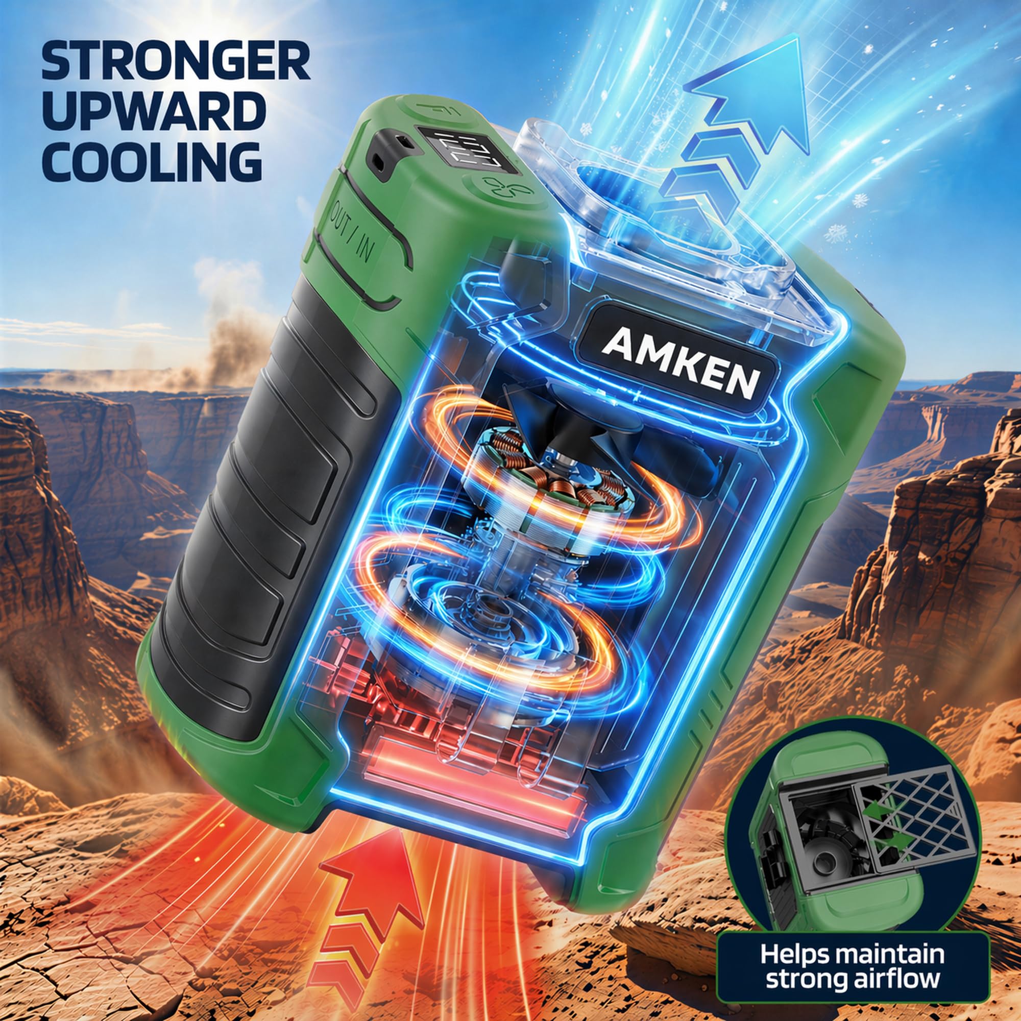 AMKEN waist fan can charge two phones at once on the go.