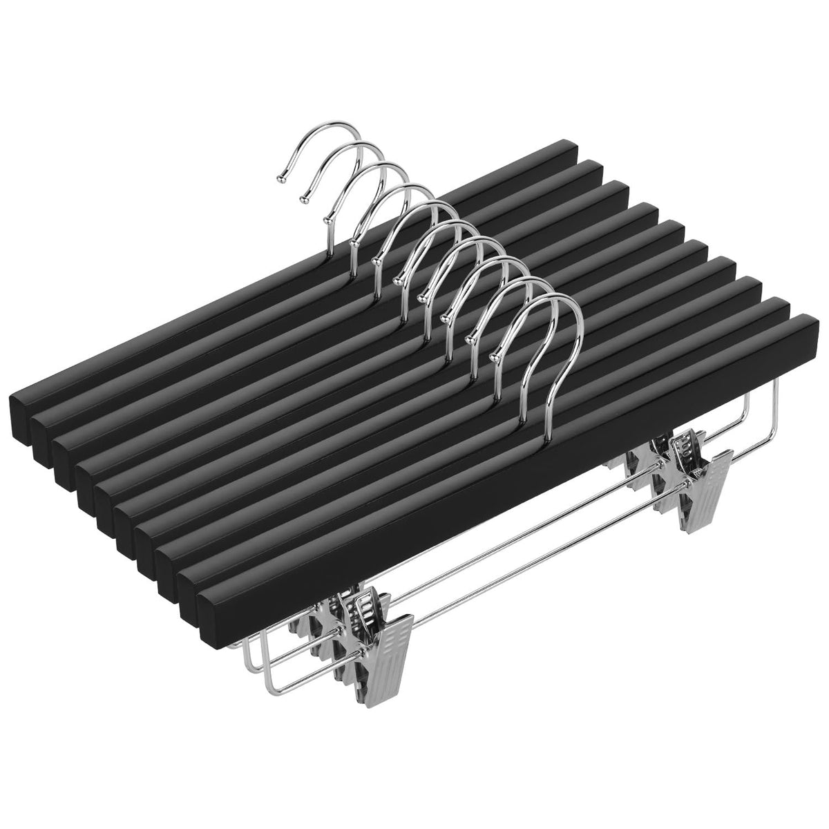AMKUFO 20pcs wooden pants hangers in 14-inch size for organized closets.