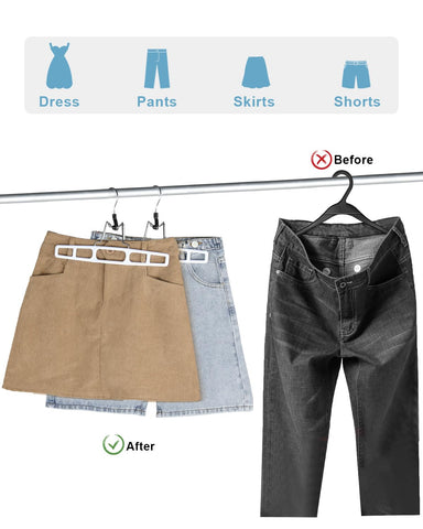 AMKUFO durable plastic pant hangers resist deformation for long lasting use.
