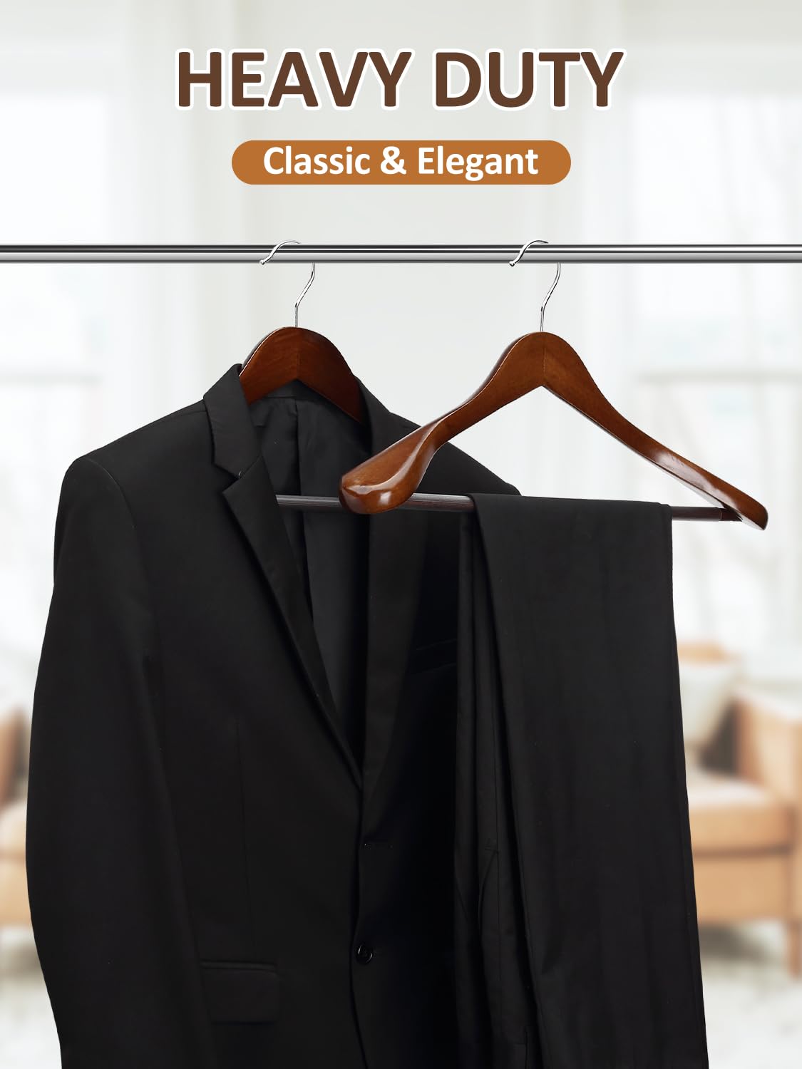 AMKUFO eucalyptus wood hanger adds durable storage.