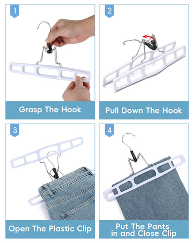 AMKUFO no-mark pant hangers prevent creases on delicate fabrics.