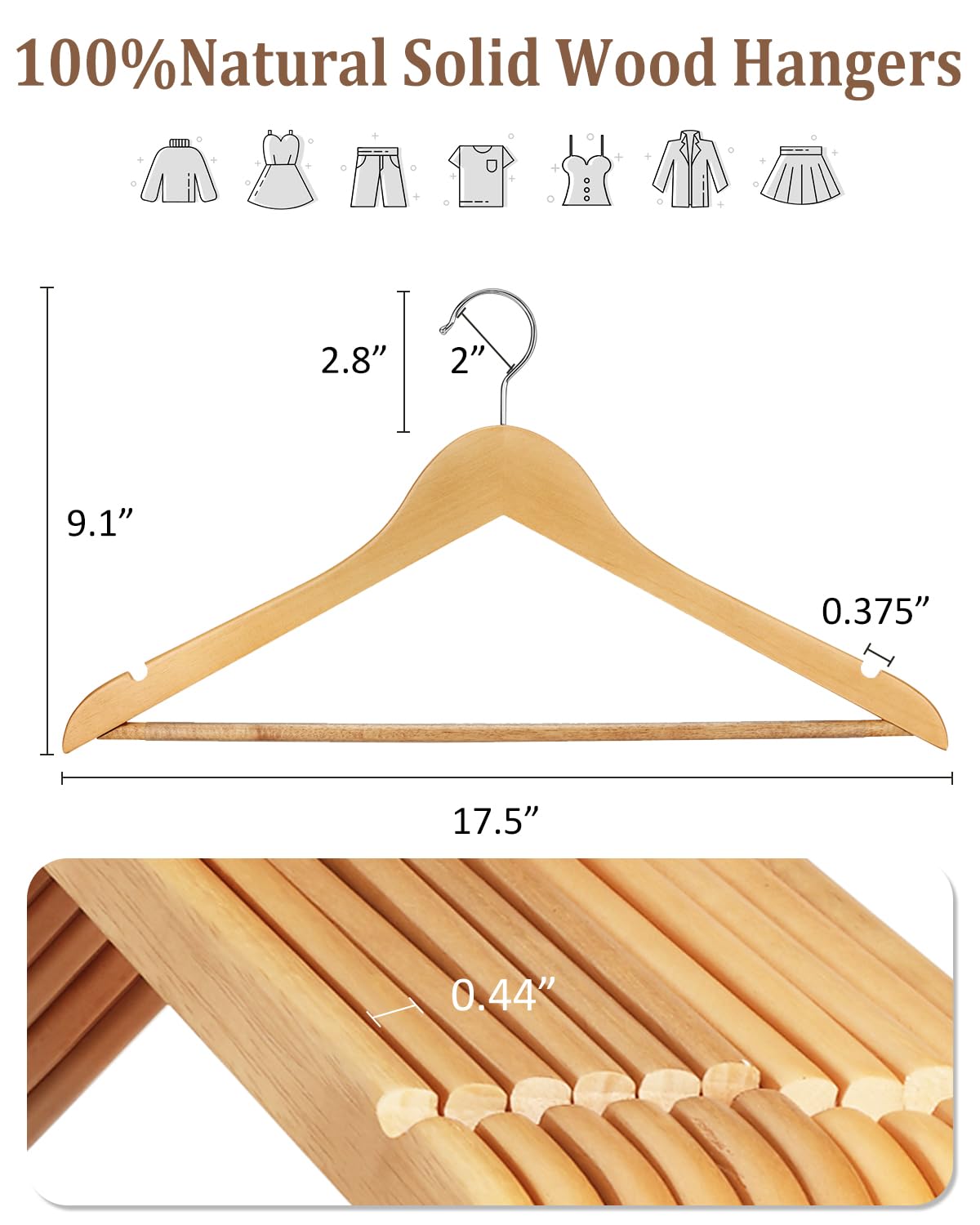 AMKUFO smooth finish wooden hanger prevents snagging and keeps fabrics pristine