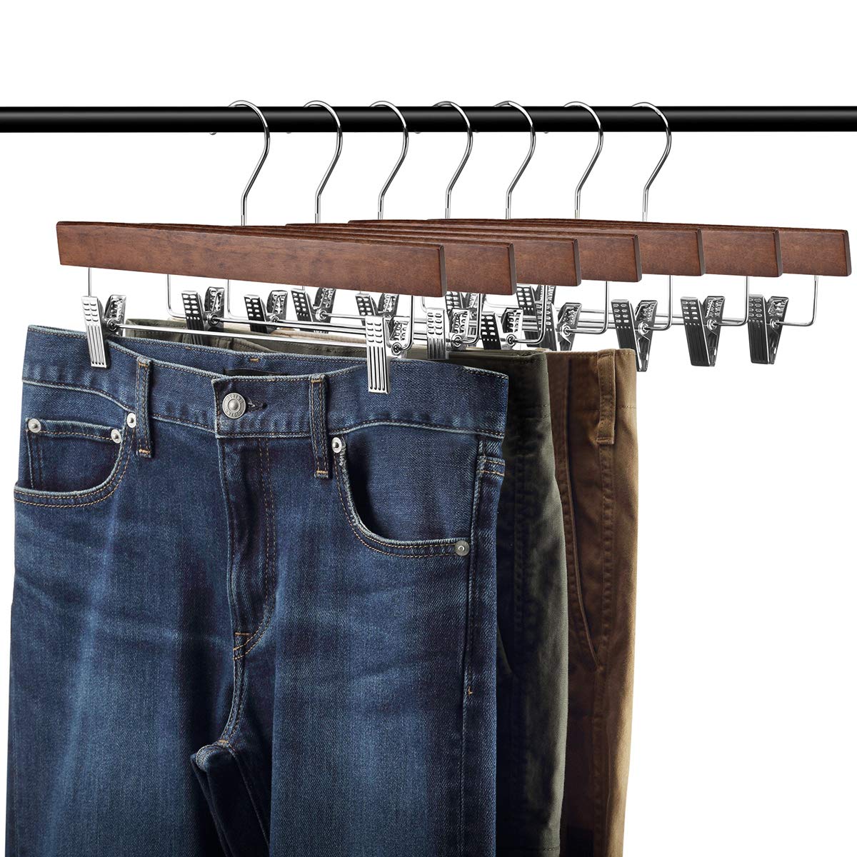 AMKUFO wooden hangers with 360° swivel hook for easy access.