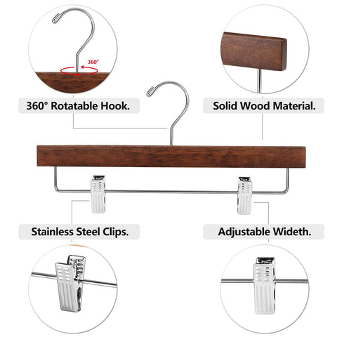 AMKUFO sturdy wooden hanger holds heavy pants and skirts securely.