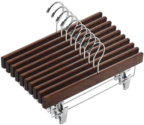 AMKUFO wooden pants hangers with flat profile for a neat closet.