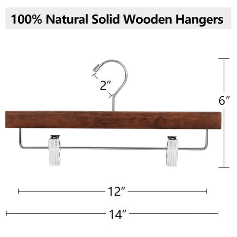 AMKUFO wooden pants hangers with adjustable clips for versatile sizing.