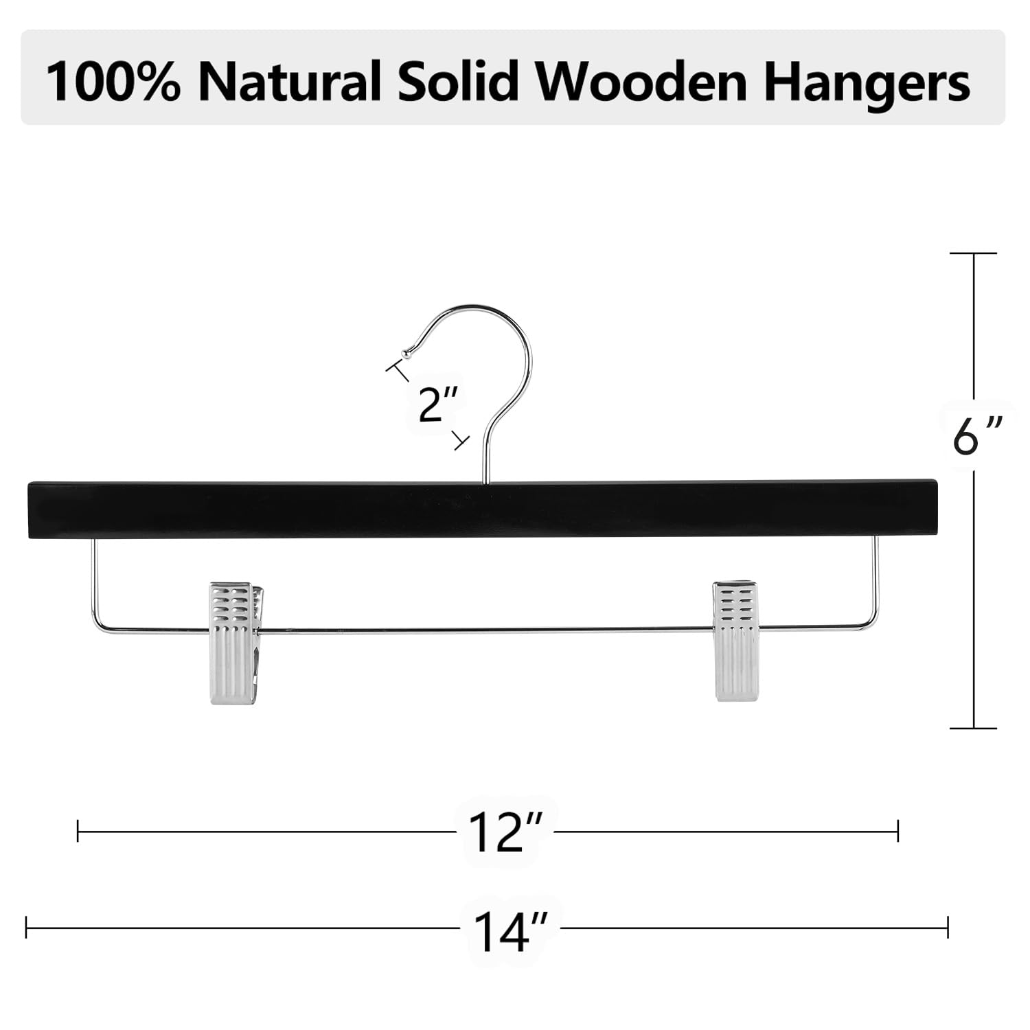AMKUFO wooden pants hangers with non-slip clips for secure grip.