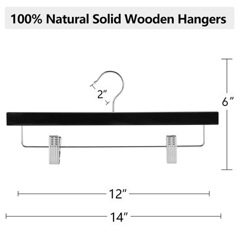 AMKUFO wooden pants hangers with non-slip clips for secure grip.
