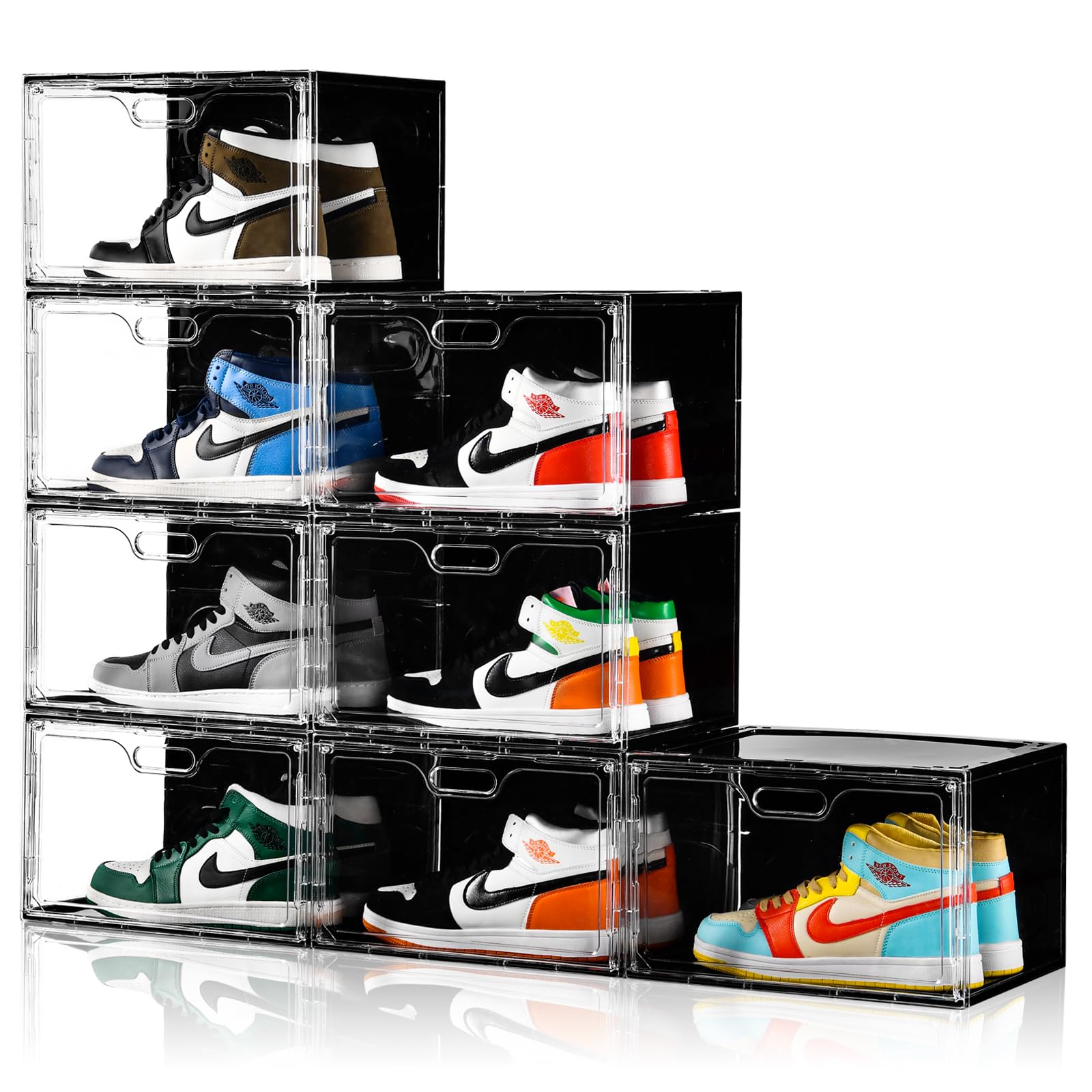 Amllas 8-pack shoe boxes with transparent front display help you spot sneakers fast.