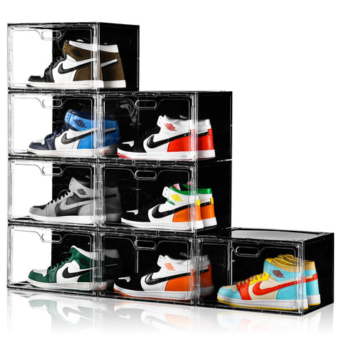 Amllas 8-pack shoe boxes with transparent front display help you spot sneakers fast.