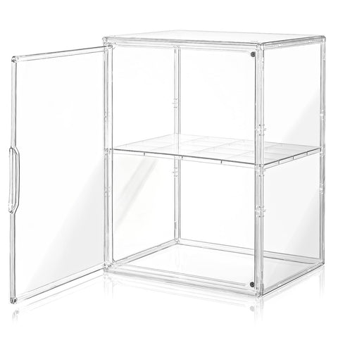 Amllas acrylic display case with three adjustable layers showing collectibles clearly