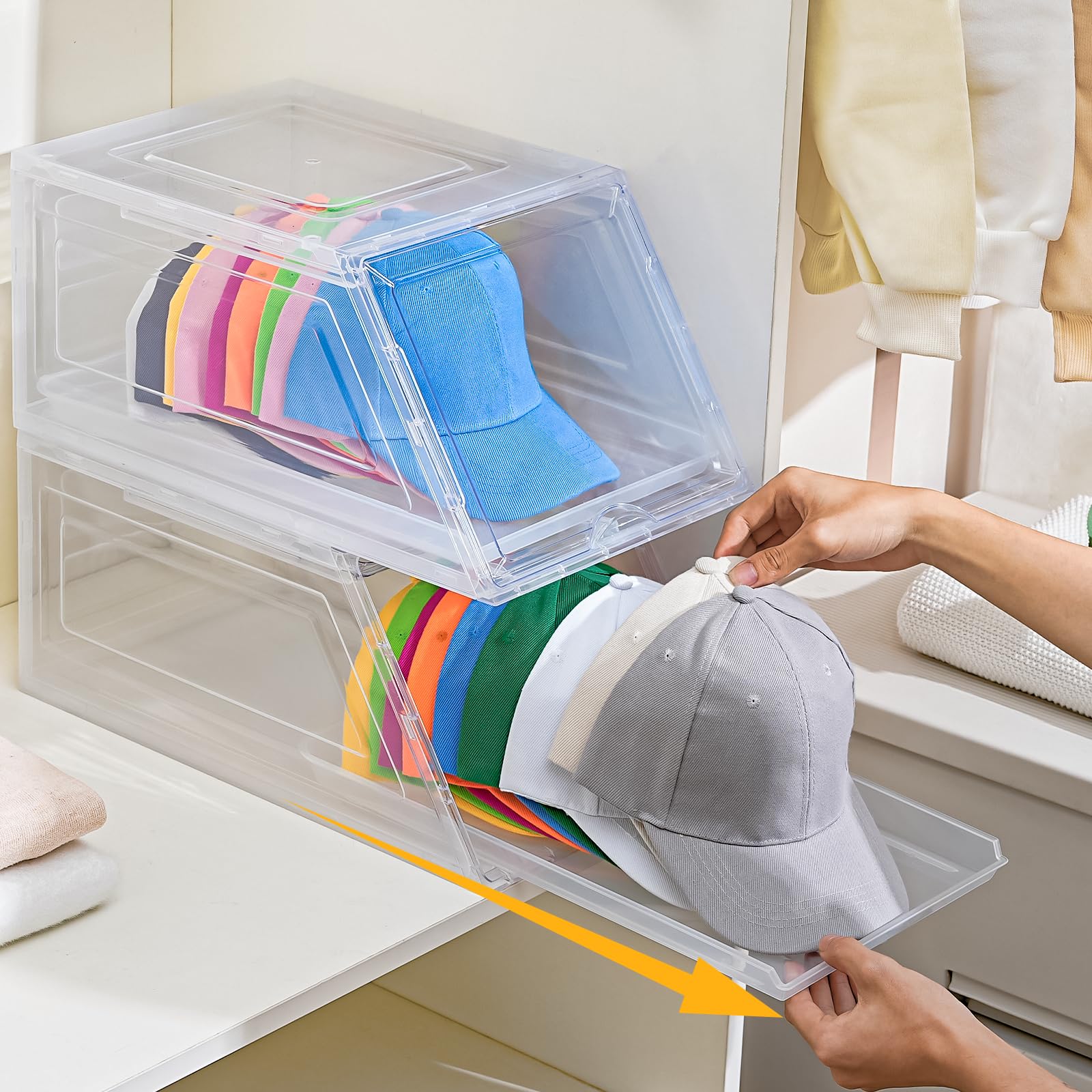 Amllas baseball cap organizer stackable box for easy display and access.