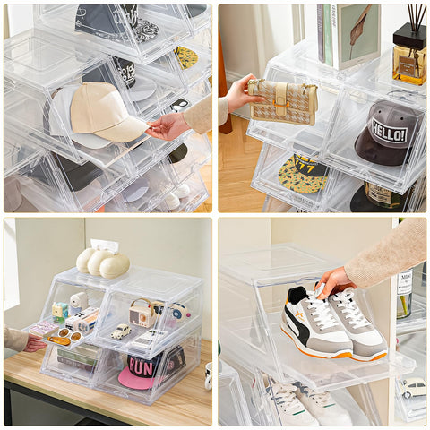 Amllas clear PP hat box with sliding drawer for easy access.