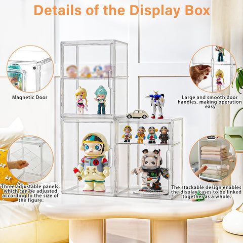 Amllas display case with detachable partitions for flexible item heights