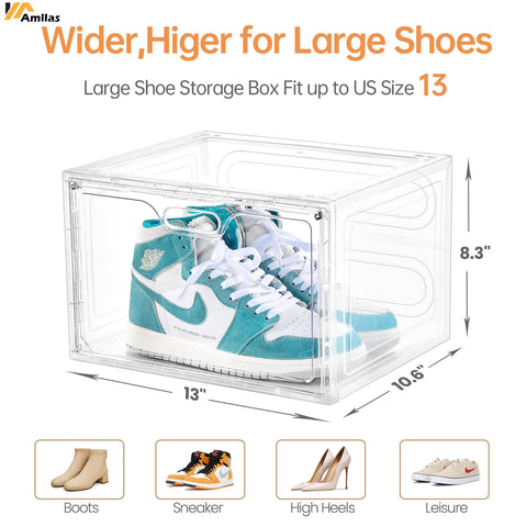 Amllas drop-side shoe container with lids offers easy one-handed access.