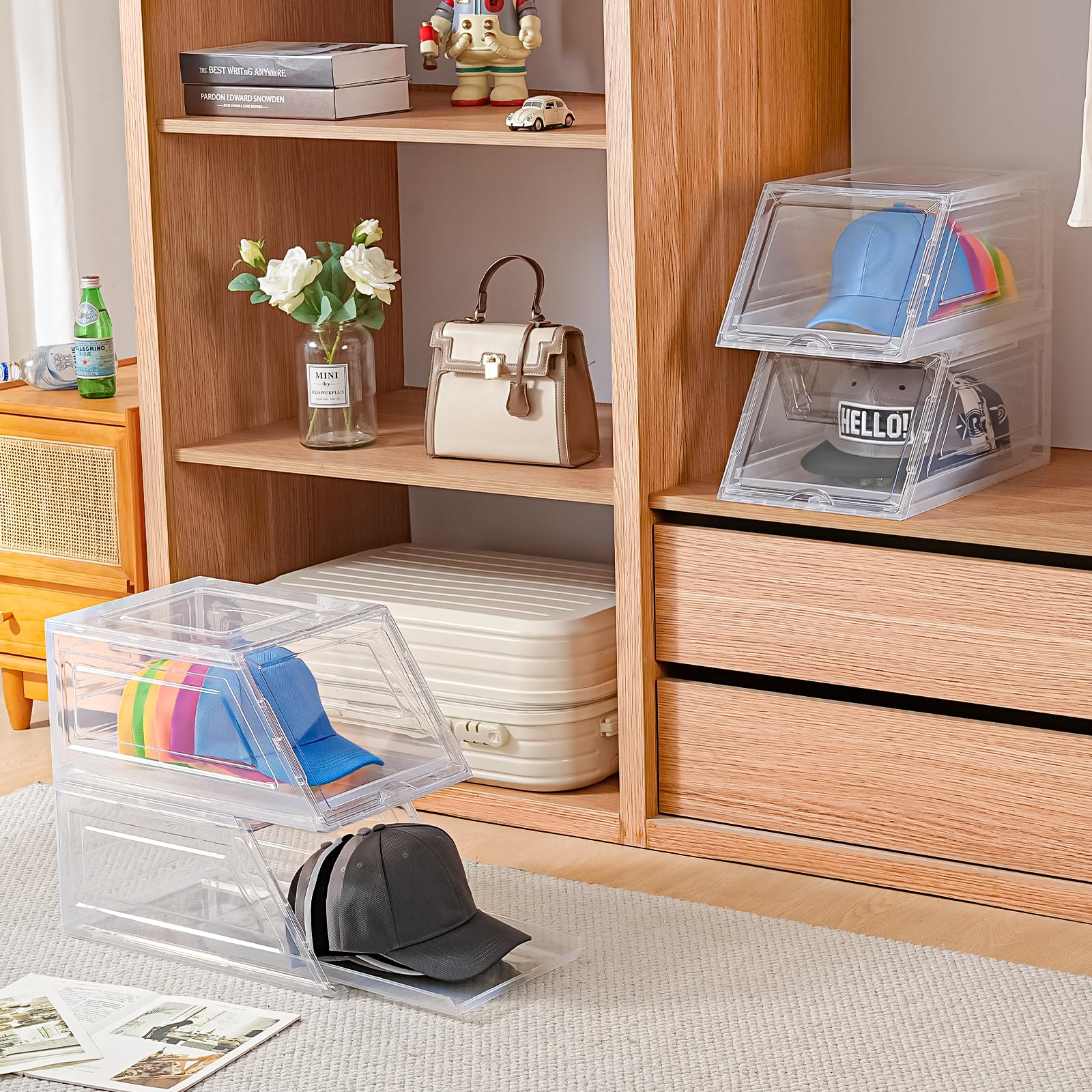 Amllas hat storage fits closet, desk, cabinet, or under-bed spaces.