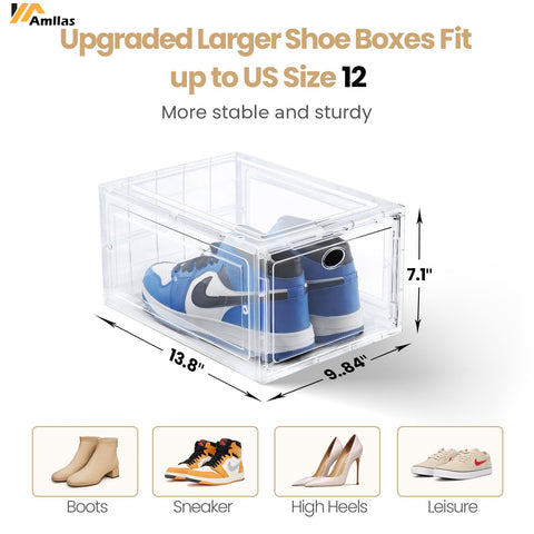 Amllas large capacity clear box fits up to US size 12 sneakers.