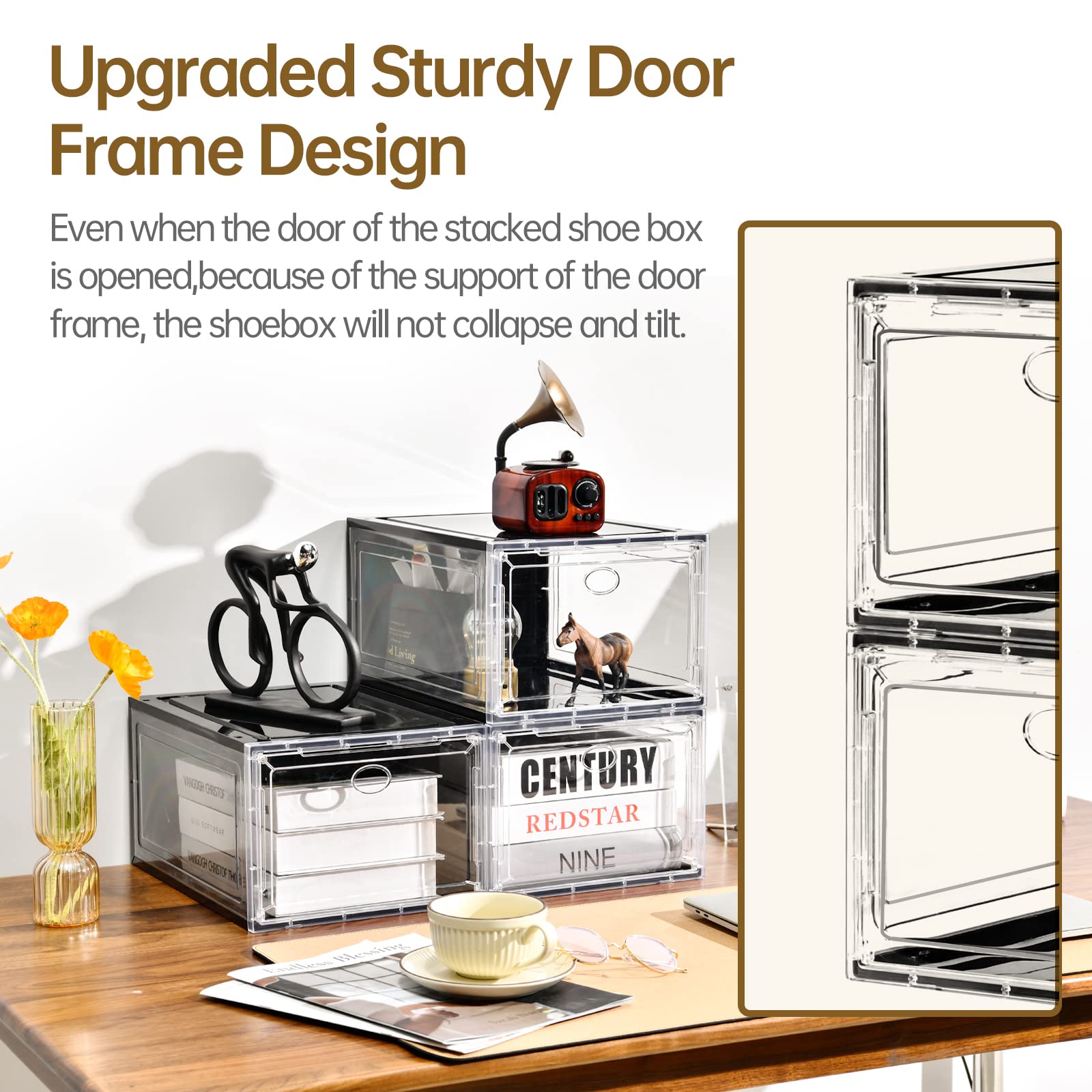 Amllas stackable design maintains neat arrangement while shielding from dust.